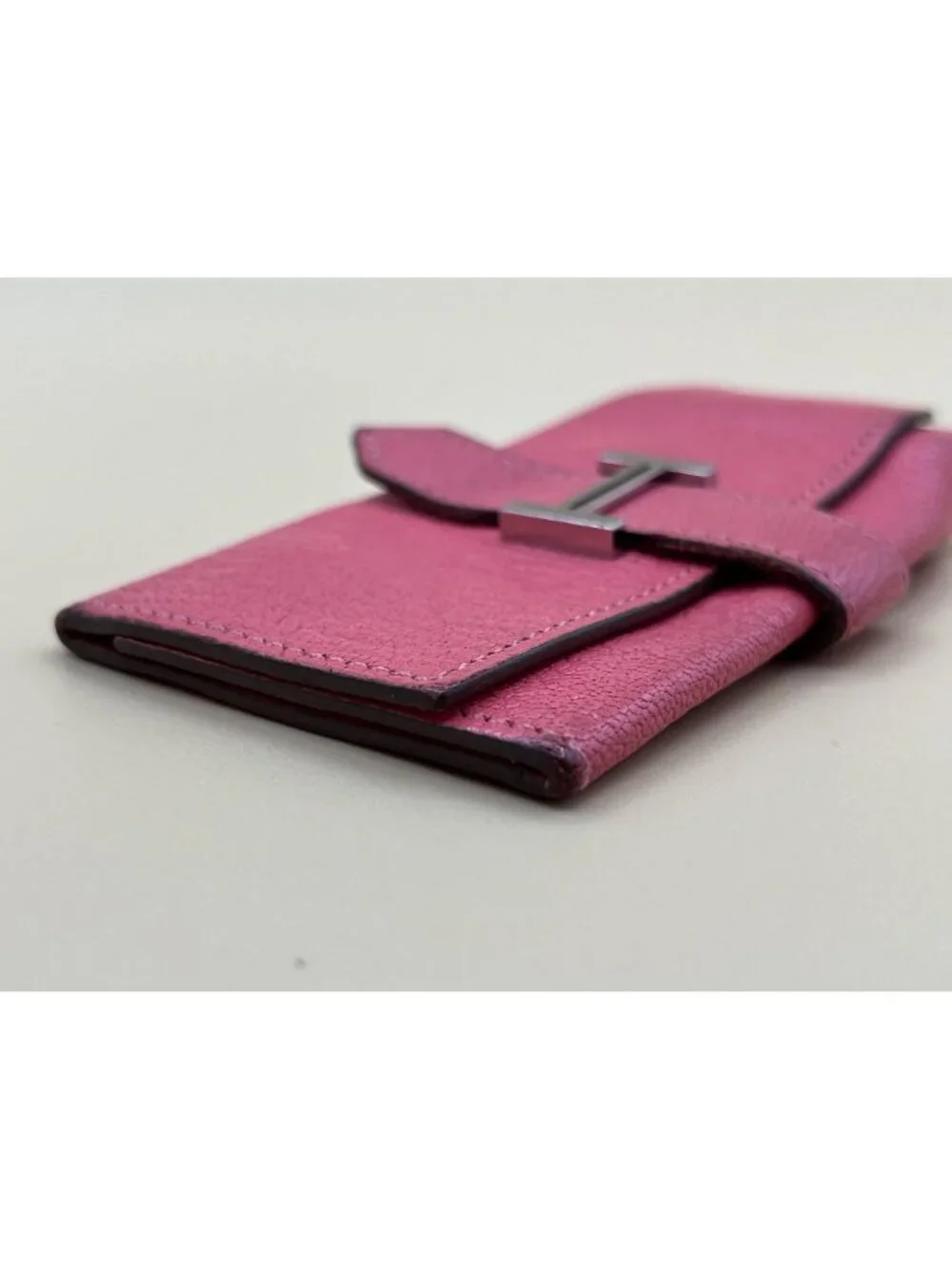 Hermes Bearn Key Case Holder Pink Rose Epsom Leather Silver H Clasp Made in Fran